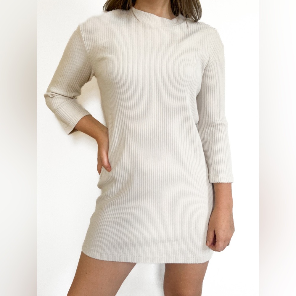 Reformation Cream Ribbed Mini Dress